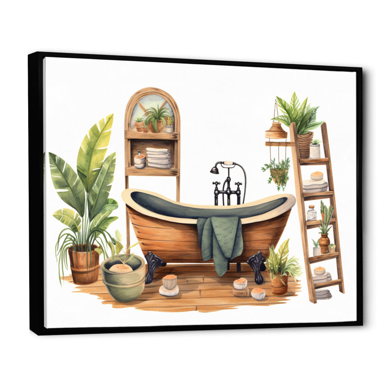 «Natural Bathroom Decor», impression sur toile, H 30 po x l 40 po x P 1,5 po, Cadre flottant noir