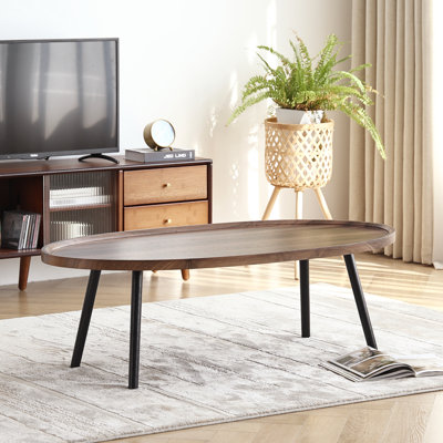 Table basse ovale, panneau de fibres à densité moyenne grain de bois moderne avec pieds noirs, 47,2 po x 23,6 po x 15 po, table de salon pour bureau personnel