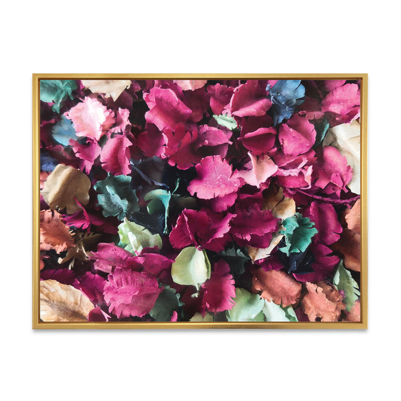 Colourful Leaf Flower Composition - on, 16" H x 32" W x 1" D, Gold Floater Framed