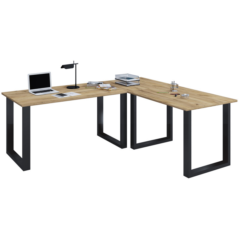 Rickesha Stainless Steel Writing Desk, 76cm H x 190cm W x 50cm D, Brown / Black