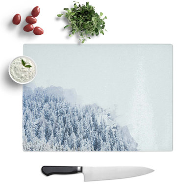 Glass Misty Mountains in Switzerland in Abstract Chopping Board