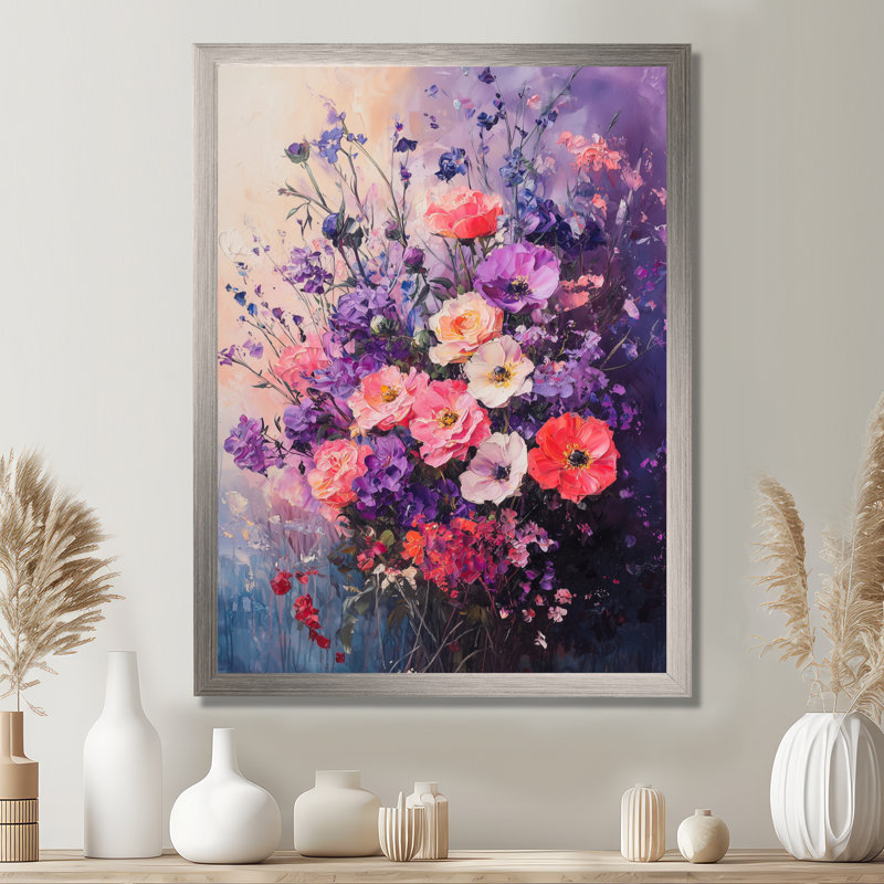 Sarita - art mural floral, H 20 po x l 12 po, Reproduction encadrée d'une seule photo, Argent argent