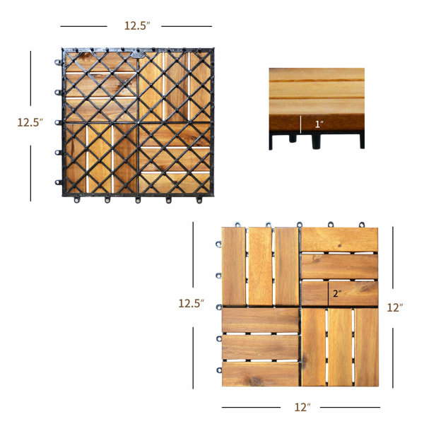 Topbuy Patiojoy 27pcs Patio Interlocking Tiles Acacia Slat Wood Garden Indoor &Outdoor