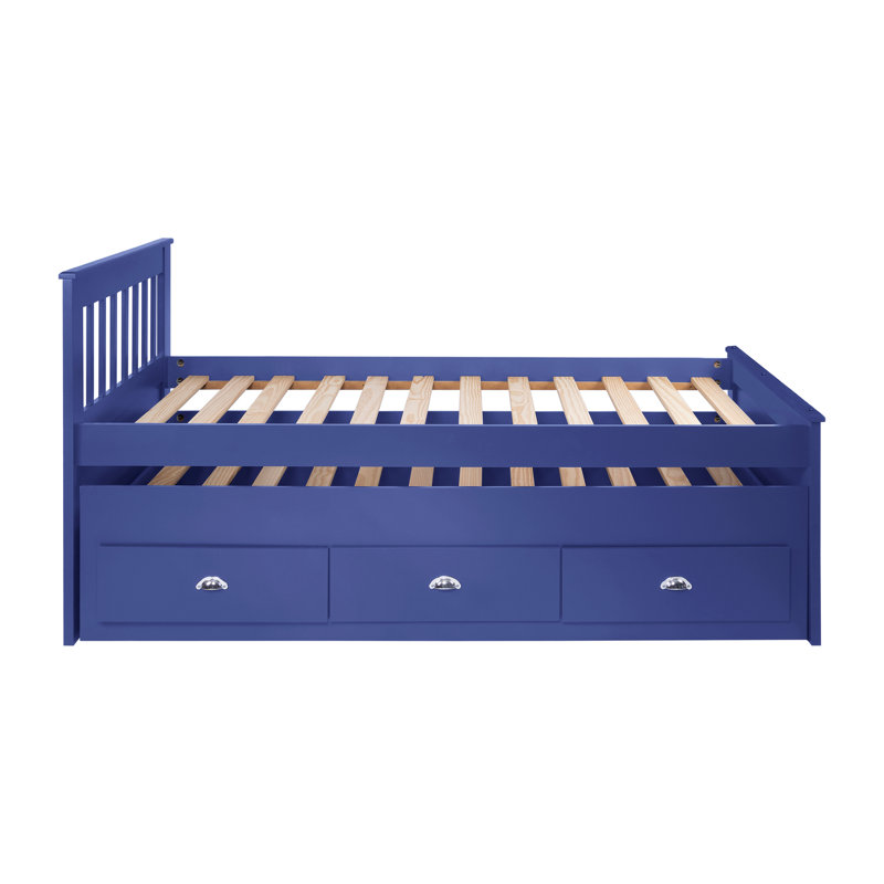 Lit plateforme avec rangement Jaslean, Bleu marine