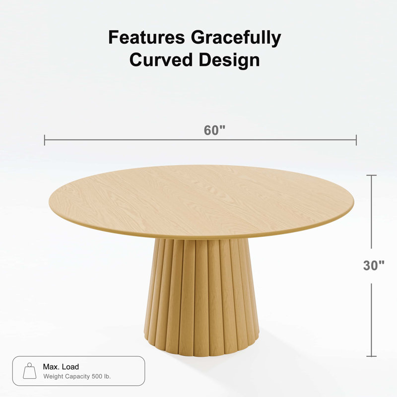 Table de salle à manger en bois massif, H 30 po x L 60 po x l 60 po, Chêne