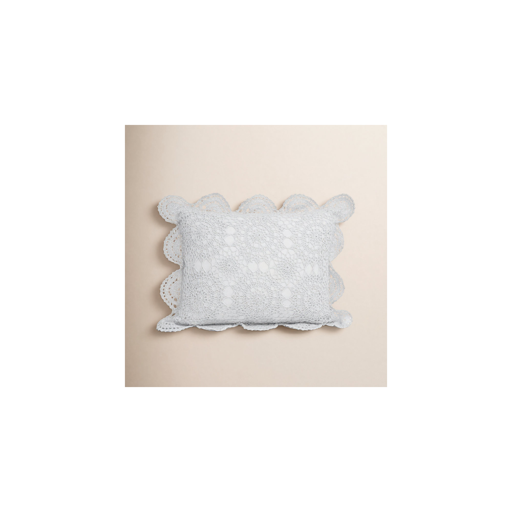 Handmade Cotton Crochet Pillow, White