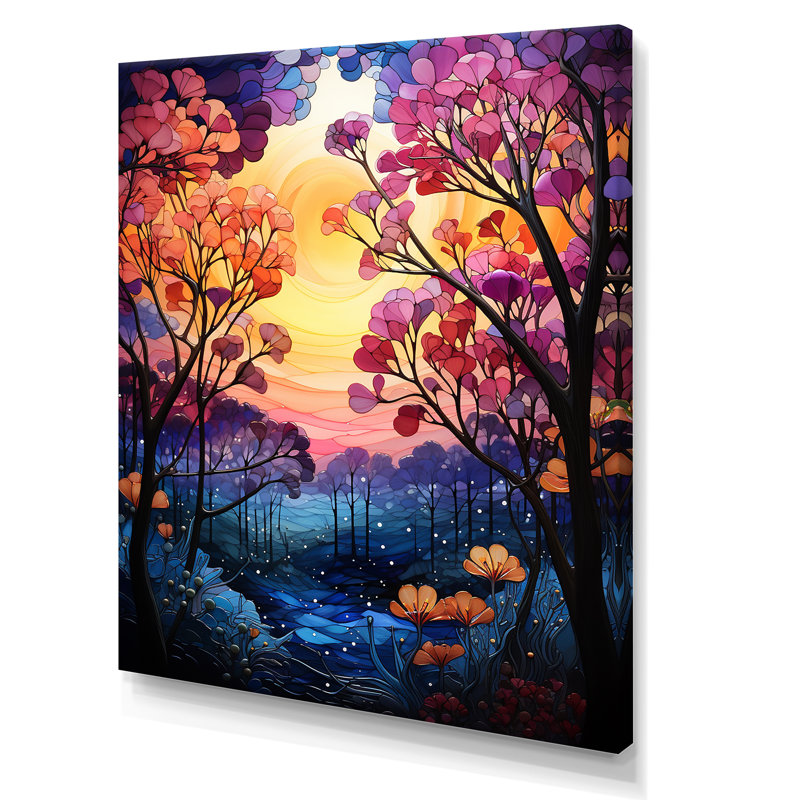 Auvent forêt mauve et rose, Toile tendue, H 32 po x l 16 po x P 1 po
