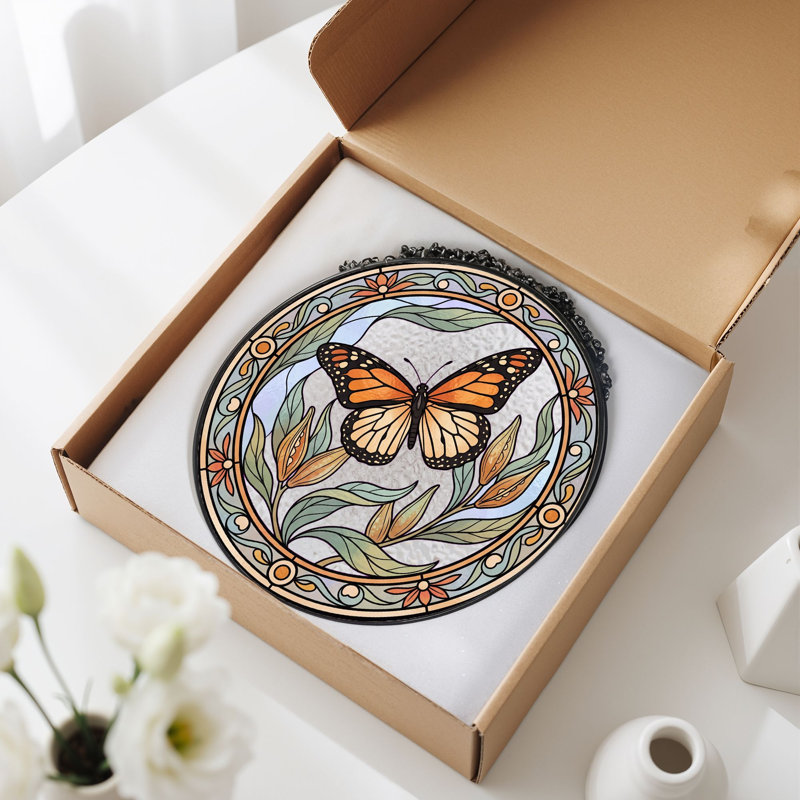 Vitrail papillon vitrail ， 7,8H, 7.8"H