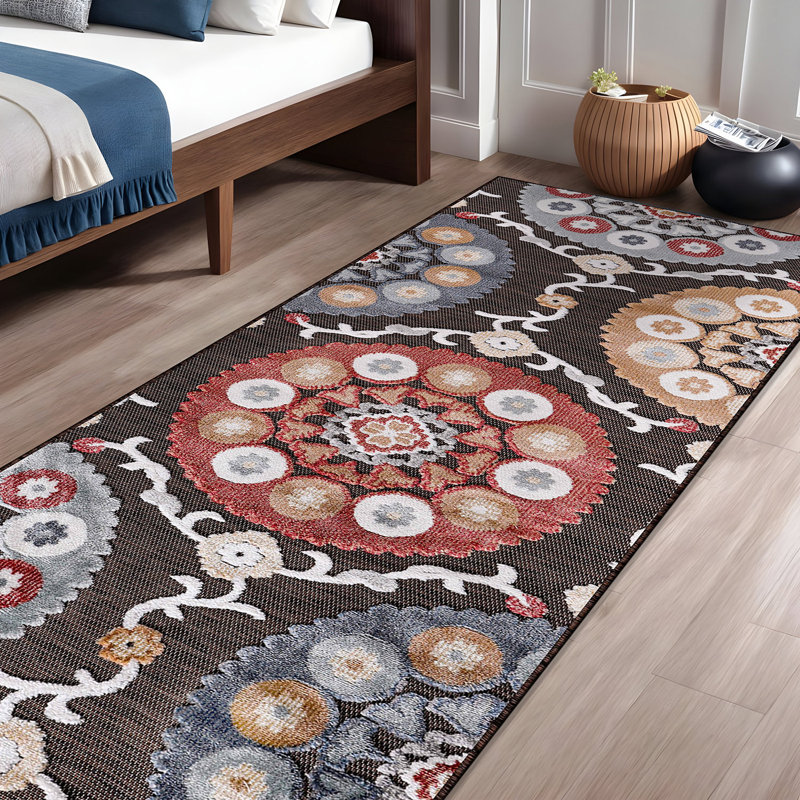 Chartier Brown/Red/Gray Indoor/Outdoor Rug, Runner 2' x 10'
