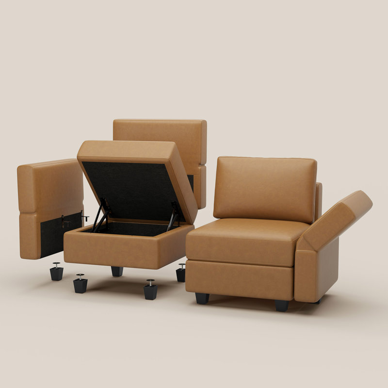Colusa Faux Leather 7 Seats  U Shaped Free Combination Memory Foam Modular Sofa Storage Sectional Couch With A Movable Ottoman for living room