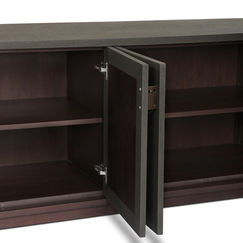 Berlin Media Console-Worn Black Veneer, Dark Green Lacquered Linen