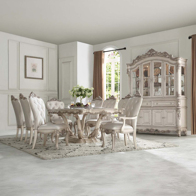 Chaise avec accoudoirs 2 pièces Gorsedd, tissu crème et finition ivoire doré