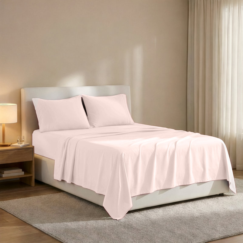 Lux Decor 4-Piece Ultra Soft Microfiber Sheet Set Deep Pocket Fitted Sheet, Wrinkle-Resistant & Easy Care Bedding, Baby Pink