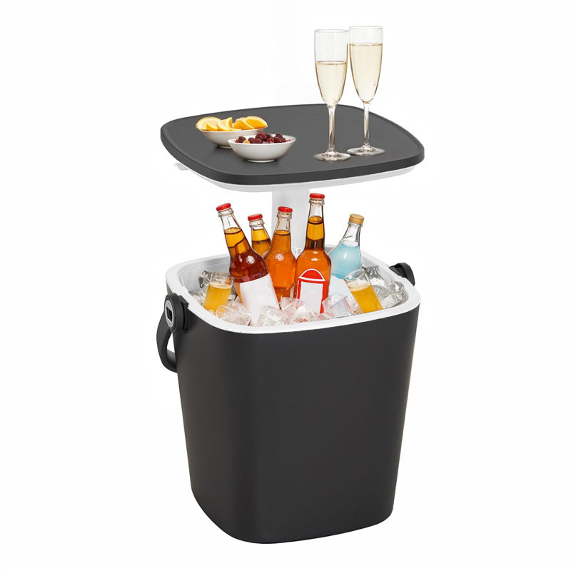 Seau à glace extérieur en résine et table de glacière escamotable avec poignée, Black