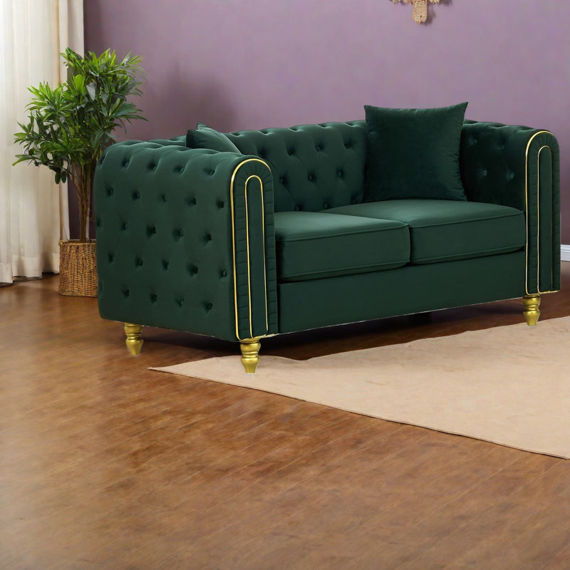 Canapés confortables, causeuse en velours de 63 pouces, Chesterfield moderne pour la maison