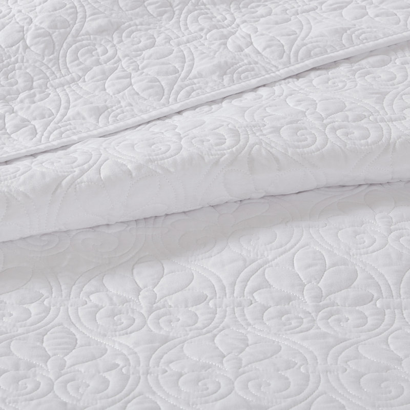 Couvre-lit blanc réversible double rembourrage en coton prélavé doux de style classique 2 taies décoratives assorties pour matelas profonds parfaitement lavables avec un couvre-lit de taille facile