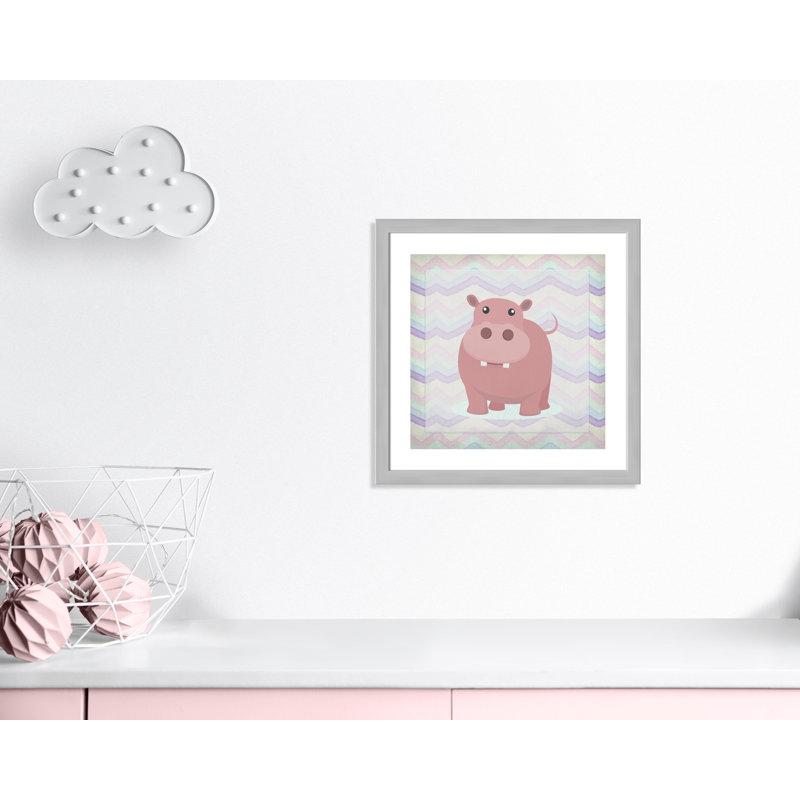 Pink Hippo Time' Wall Decal, Silver Flat Framed, 22.5" H x 22.5" W x 0.6" D
