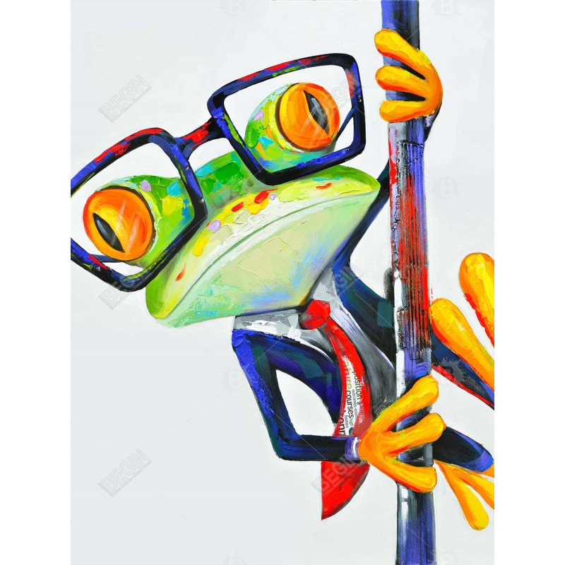 Funny Frog With Glasses Print On Canvas