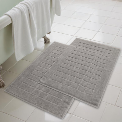 Nora Cotton Terry Solid Absorbent Thick Checkered Washable 2 Piece Bath Mat Set