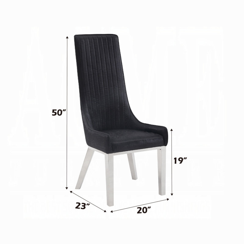 Gianna High Back Black Faux Leather Side Chair with Stainless Steel Legs