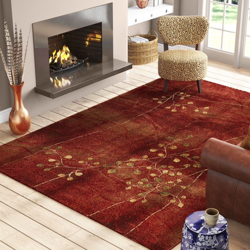 Tapis à motif floral rouge flamme / brun Arnim, Rectangle 3 pi 6 po x 5 pi 6 po