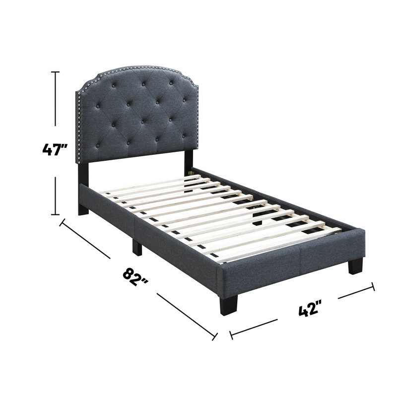 Lit plateforme tapissier en bois massif, Gris, Simple
