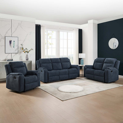 Orka 1+2+3 Seater Fabric Manual Recliner Living Room Sets Set Blue