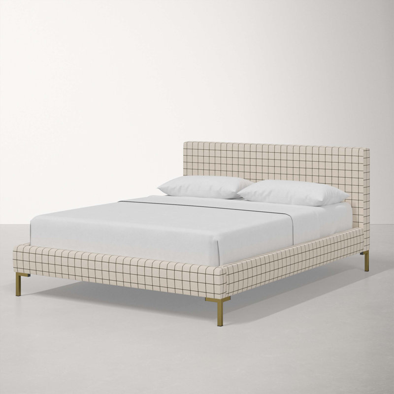 Lit plateforme tapissier, Grand, Gold, Line Tattersall Green