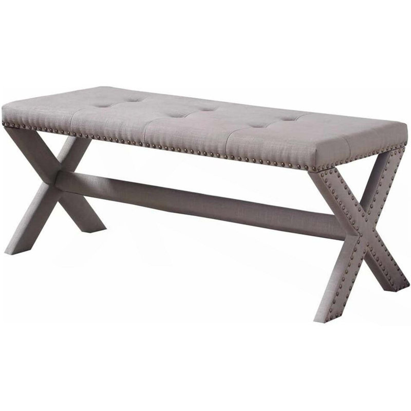 Glam Accent Bench With Nailhead Trim, Tufted Seat, Upholstered Side Bench For Bedroom, Livingroom And Entryway, Gray