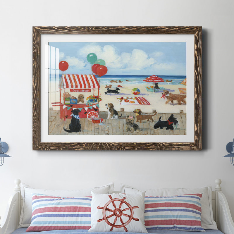 Beach Bark Park I - Reproduction d'art graphique sur papier encadré, Encadré de bois de noyer, H 31 po x l 44 po x P 1 po