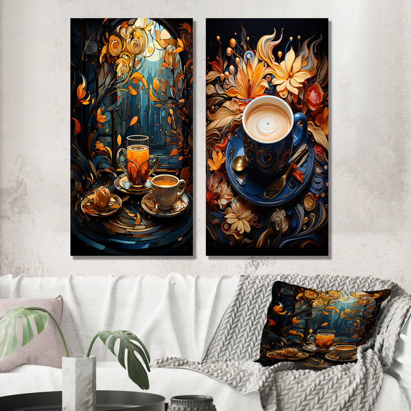 Cubic Coffee Infusions - Ensemble de 2 impressions sur toile café et thé, H 40 po x l 41 po, Toile tendue