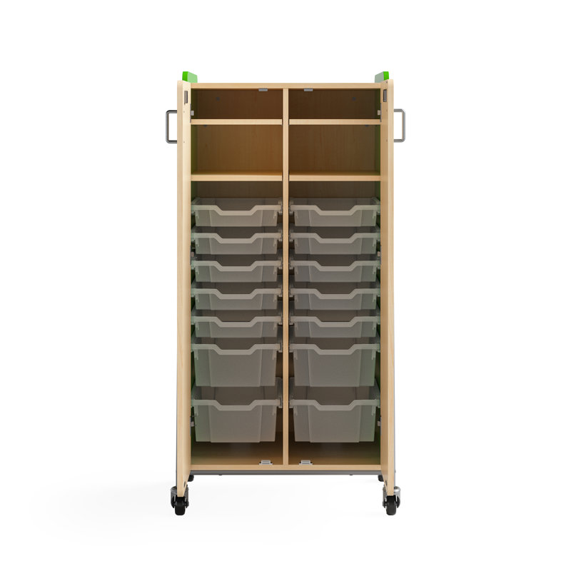 Whiffle Double Sided 18 Compartment Tote Tray Cart with Bins, Green