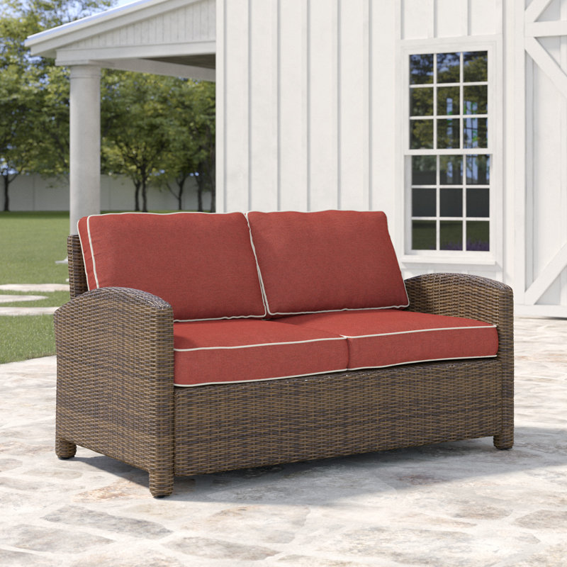 55'' Wide Metal Loveseat with Cushions, Sangria, Brown