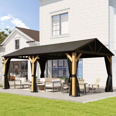12 pi. L 20 pi. D Pavillon de jardin extérieur en bois à toit rigide avec toit à pignon classique