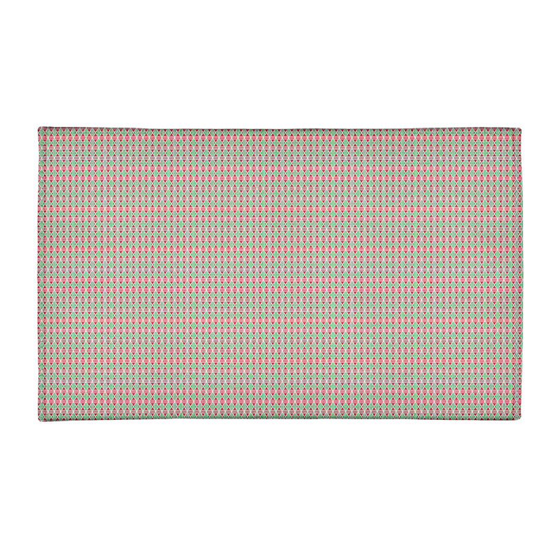 Tapis rouge/vert fait main géométrique, Rectangle 2 pi x 3 pi