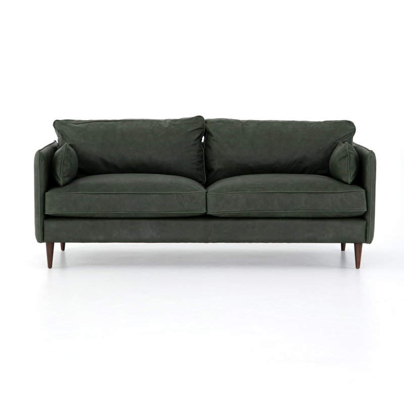 Huger 76'' Top Grain Leather Sofa, Eden Sage Top Grain Leather, Almond Beech