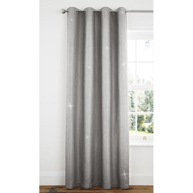 Glamour Weave Eyelet Room Darkening Curtains, Silver, 168 W x 183 D cm