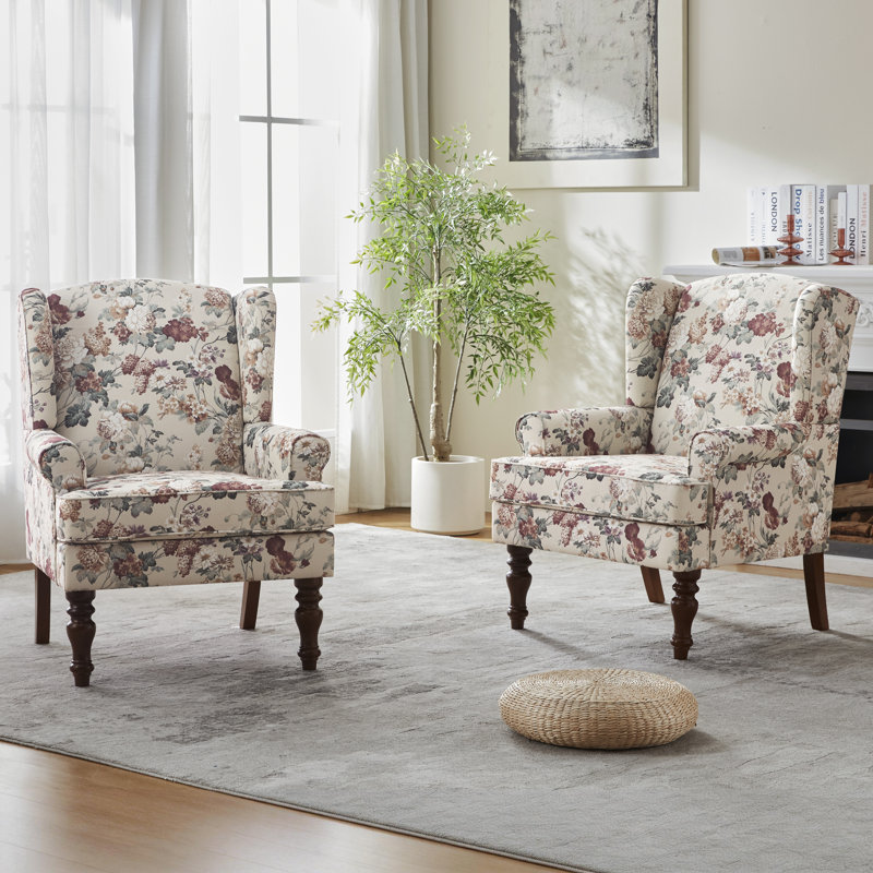 Upholstered Accent Chair, Red Floral
