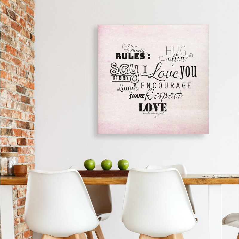 « family rule », art textuel sur toile tendue, H 10 po x l 10 po x P 1,5 po