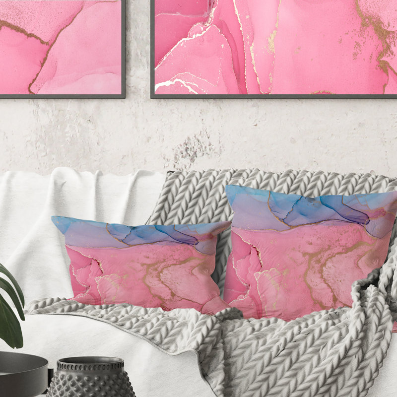 Art à l'encre rose avec horizon bleu - Coussin décoratif imprimé moderne 1