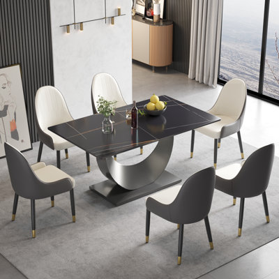 7 - Piece 63 L x 35.43 W Pedestal Dining Set