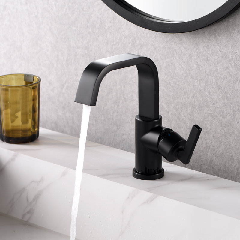 Robinet de salle de bains monotrou avec ensemble de drainage, Noir mat