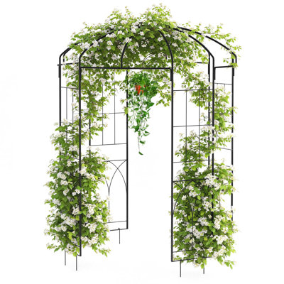 Tonnelle de jardin en métal de 8,8 pi, arche de mariage cage à oiseaux noire, pergola en acier pour plantes grimpantes, patio