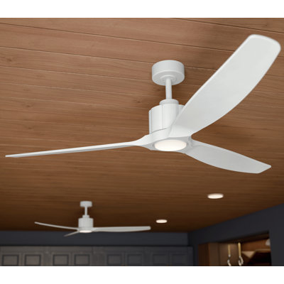 Ventilateur de plafond d'intérieur à 3 pales 60 pouces Calyx en blanc mat avec pales en bois massif blanc mat
