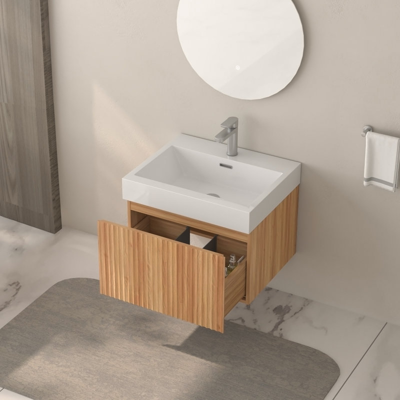 Meuble-lavabo mural de 24 po avec lavabo, armoire de salle de bain flottante murale avec contreplaqué intégré