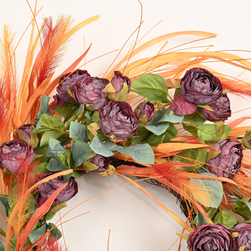 24 po Artificiel Boho Pampas Herbe Verdure Feuilles Roses, Orange;Purple