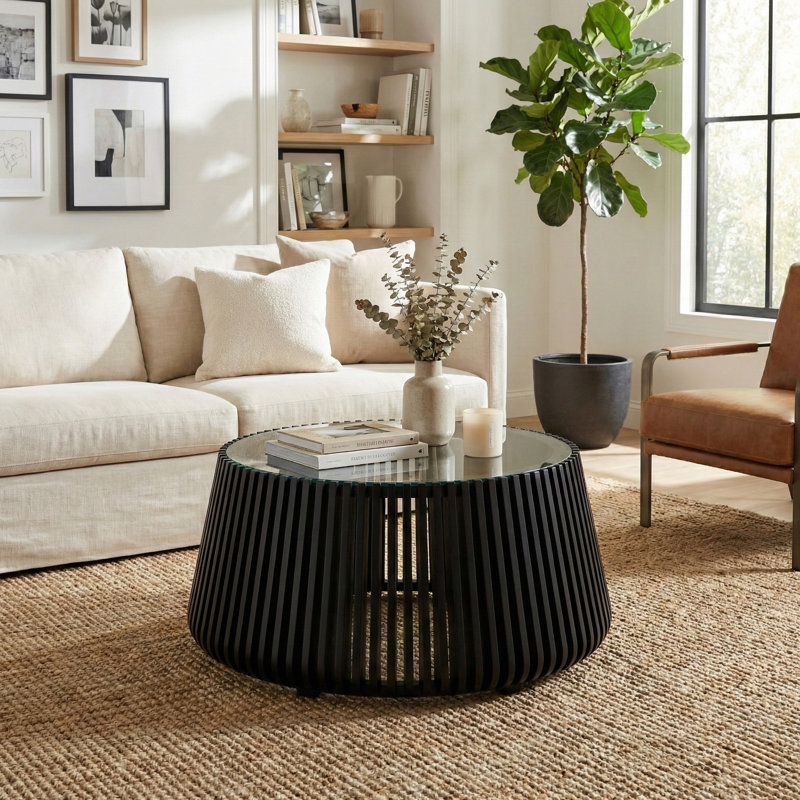 Pinkney Acacia Coffee Table, Chrome, Black