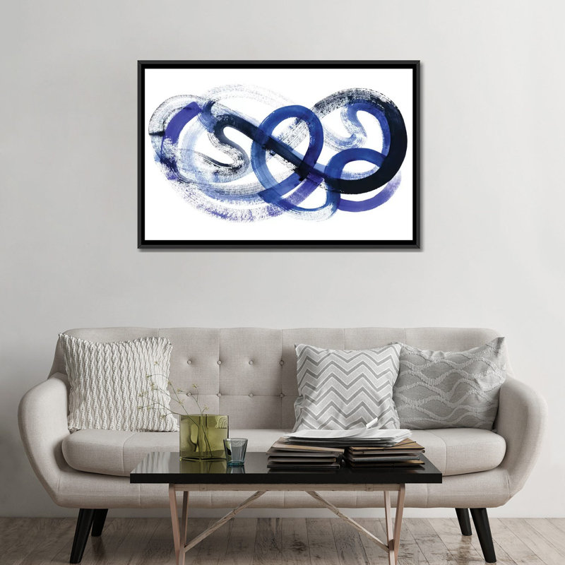« blue kinesis ii », reproduction sur toile, H 18 po x l 26 po x P 1,5 po, Toile avec cadre noir, Pas de tapis