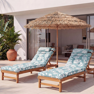 Outdoor 5'' Chaise Lounge Seat Back Cushion with Headrest and Ties