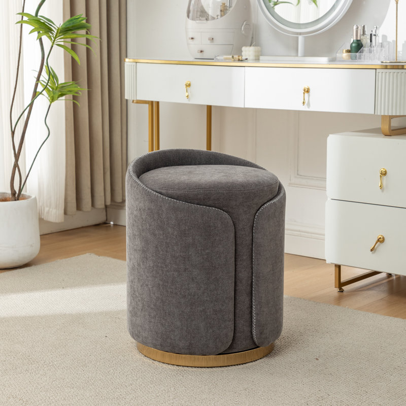 Juriana Metal Accent Stool Swivel Vanity Ottoman, Dark Gray